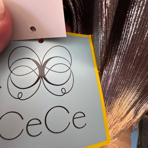 NWT CECE GUNMETAL Silver LIKE Shimmering Women's long sleeve Top Sz L Large NEW - Picture 8 of 9